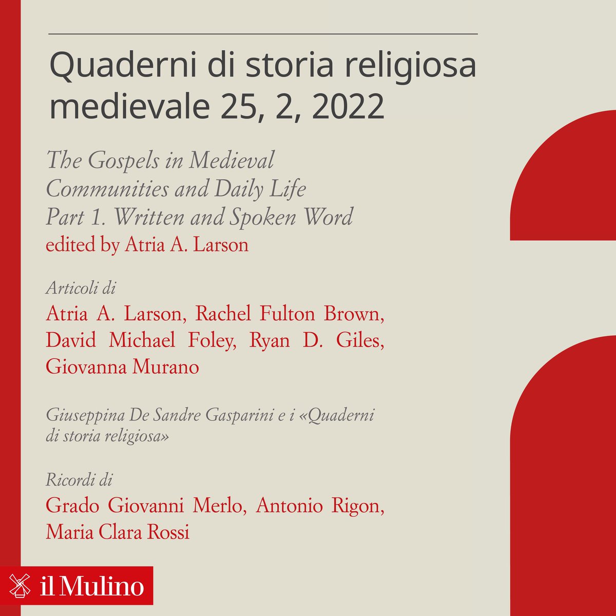 fscireIT's tweet photo. 📕 AVAILABLE the #NEWVOLUME of Quaderni di storia religiosa medievale
The #Gospels in #Medieval #Communities and #DailyLife Part 1. Written and Spoken Word
Ed. @edizionimulino
FIND MORE HERE: https://t.co/gpfueQwkA1 https://t.co/nTT3HOe2wc