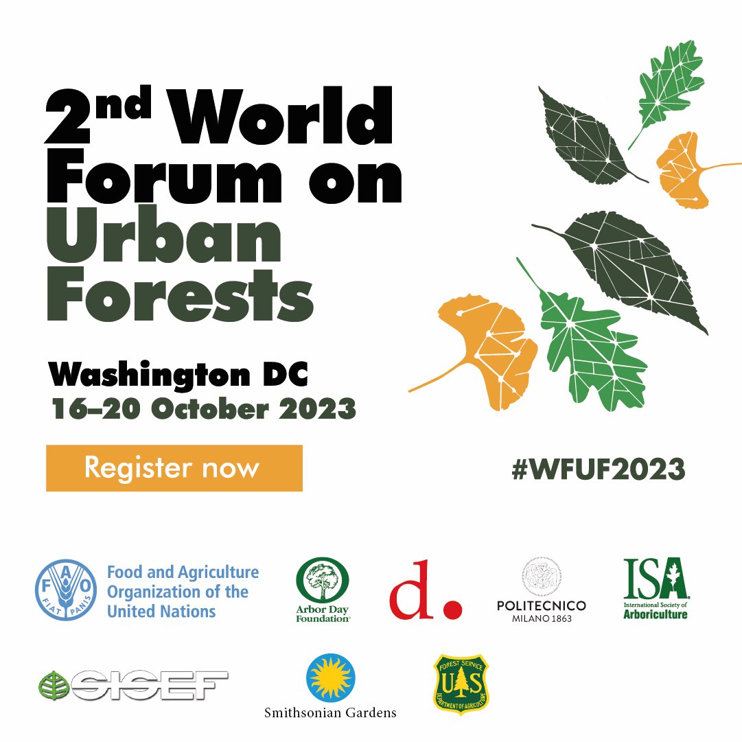 📢🌳🌲Registration now open! Join us in Washington DC for the 2nd World Forum on Urban Forests to help make greener, healthier and happy cities for all. 🗓️16-20 October 2023 Register now 👉bit.ly/WFUFRegister #WFUF2023 #GreenCities