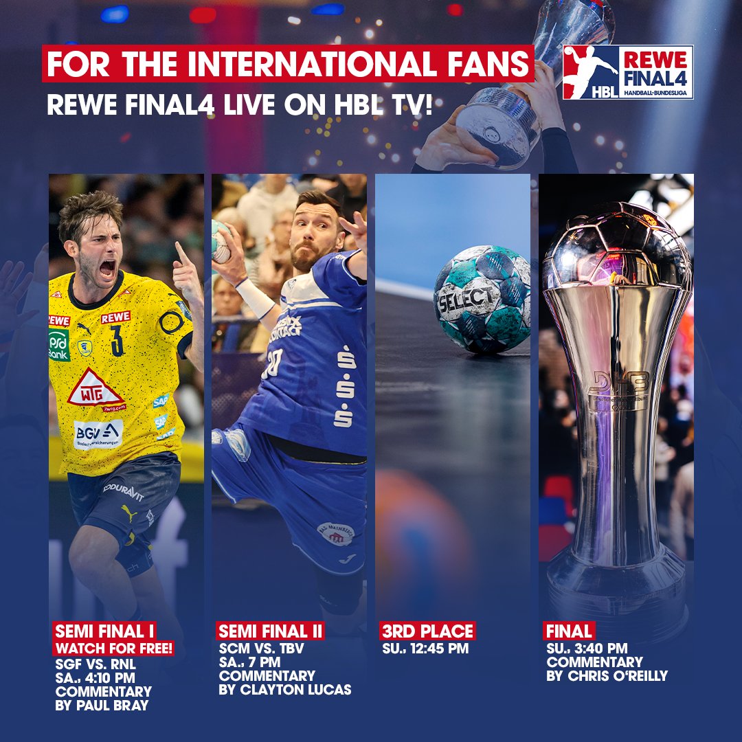 For our international fans: If there is no tv-contract in your country, you can watch all games of the #REWEFinal4 live on HBL TV!
_____
 #LIQUIMOLYHBL #Handball