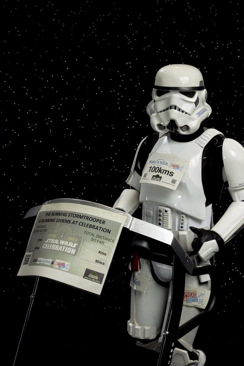 StormtrooperRun's tweet photo. What an incredible Star Wars Celebration! I completed the 100km treadmill run and managed to raise £8876 split between @MakeAWishUK &amp; @spreadasmileuk The Running Stormtrooper hits the target!  Thank you Star Wars Show!  Link to the online fundraising here: https://t.co/nupIxj1k0W https://t.co/eE4j4JPqY8