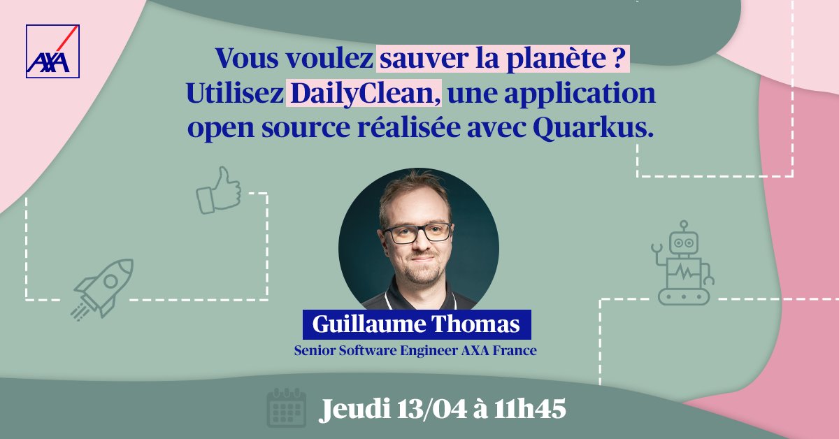 AXAJobs_fr's tweet photo. 🌍 Prêts à prendre des mesures concrètes pour sauver la planète ?
📆 Ne manquez pas la conférence de @gthomasIT sur #DailyClean, l'application #OpenSource révolutionnaire, aujourd'hui à 11h45 !

#Devoxxfr #IT #Dev #AXAGuildeDev #RaiseTheBar https://t.co/wQxjURFX7s