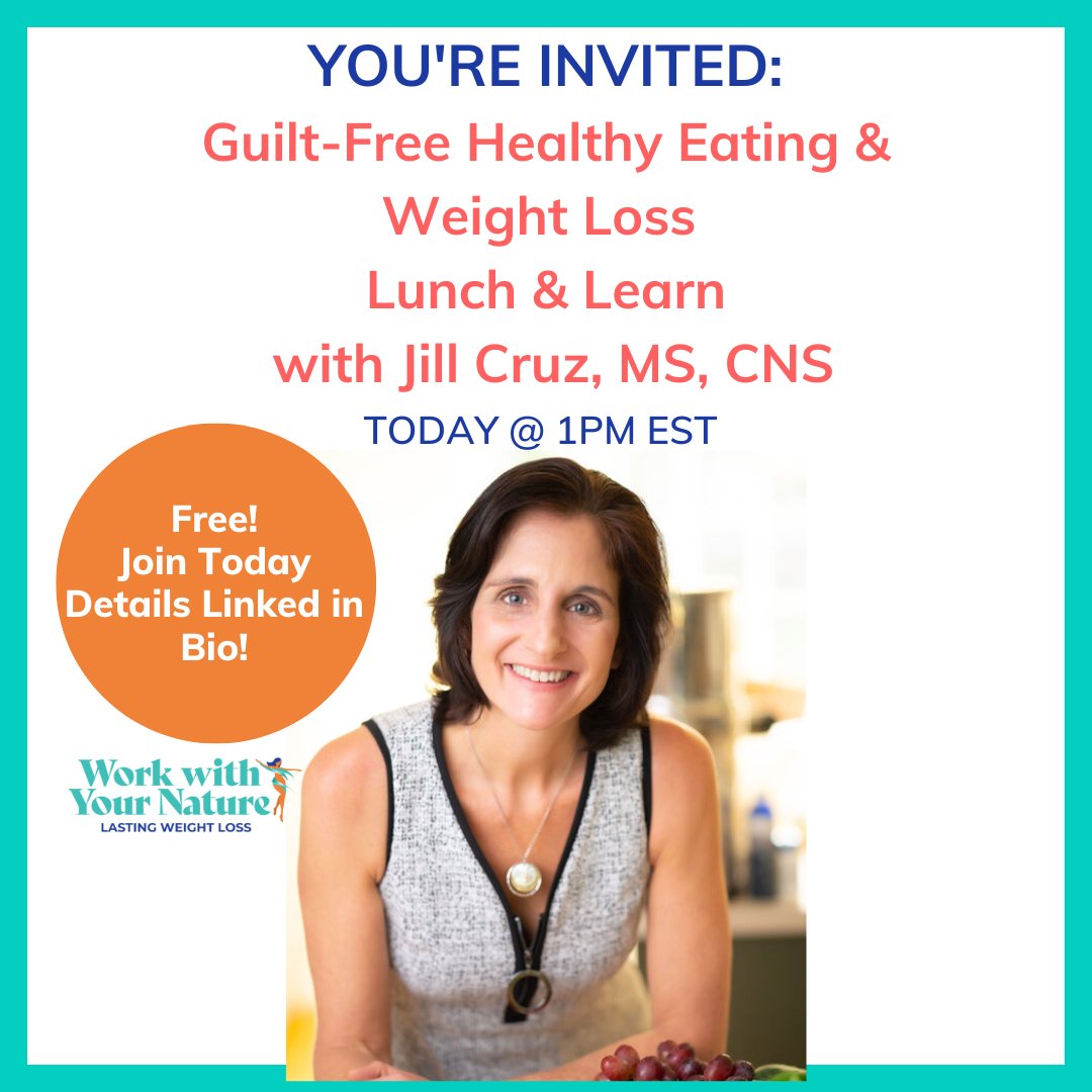 JillCruz1's tweet photo. TODAY I invite you to join my complimentary Lunch and Learn where I discuss "Guilt-free Healthy Eating and Weight-loss" 
It's happening TODAY, at 1 PM EST  
Join Here: https://t.co/Ik8hHFuaEa https://t.co/retWezRdTY