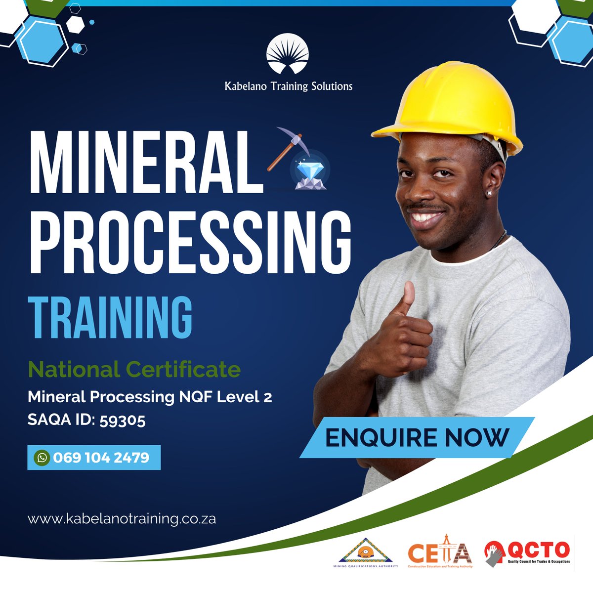 Unlock your potential in the mining industry with Kabelano Training Solutions' National Certificate in Mineral Processing NQF Level 2 (SAQA ID: 59305). 📷📷📷
#kabelanotrainingsolutions#Mineralprocessing