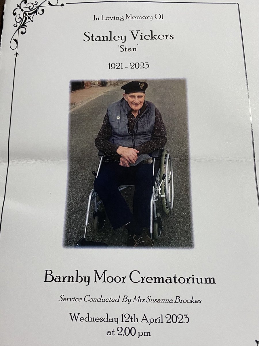 HSheriffSYorks's tweet photo. A privilege to attend the memorial service of Stan Vickers yesterday. Stan was a remarkable man of102 years &amp; despite his age he was intelligent and articulate.A proud gunner to the end. Thanks to 5 Regiment RA for his statue and drill round which he treasured. Rest in peace. https://t.co/ebLidj39R4
