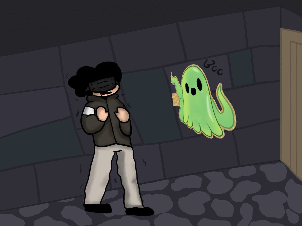 deusjamjam's tweet photo. my friend tried spooky's jumpscare mansion in vr and then i drew that https://t.co/lEpdBqgv3a