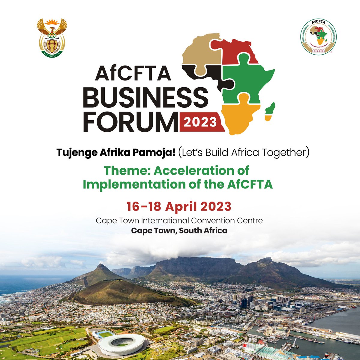 To participate in the upcoming AfCFTA Business Forum, register via: evolve.eventoptions.co.za/register/afcft…

It will be held under the theme: 'Acceleration Of Implementation Of The AfCFTA.'

#TujengePamoja #LetsBuildTogether

@GovUganda @AfCFTA @MoICT_Ug @jessica_alupo
@JohnWalugembe