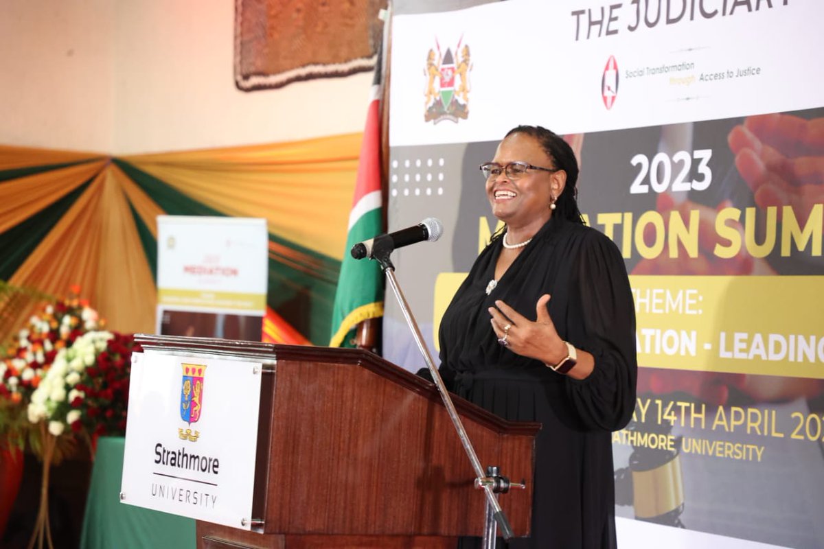I am pleased to note that the Kenya Bankers Association has been at the forefront in promoting the use of mediation in the resolution of disputes. CJ Martha Koome #Mediationsummit2023 <a href="/StrathU/">Strathmore University</a>