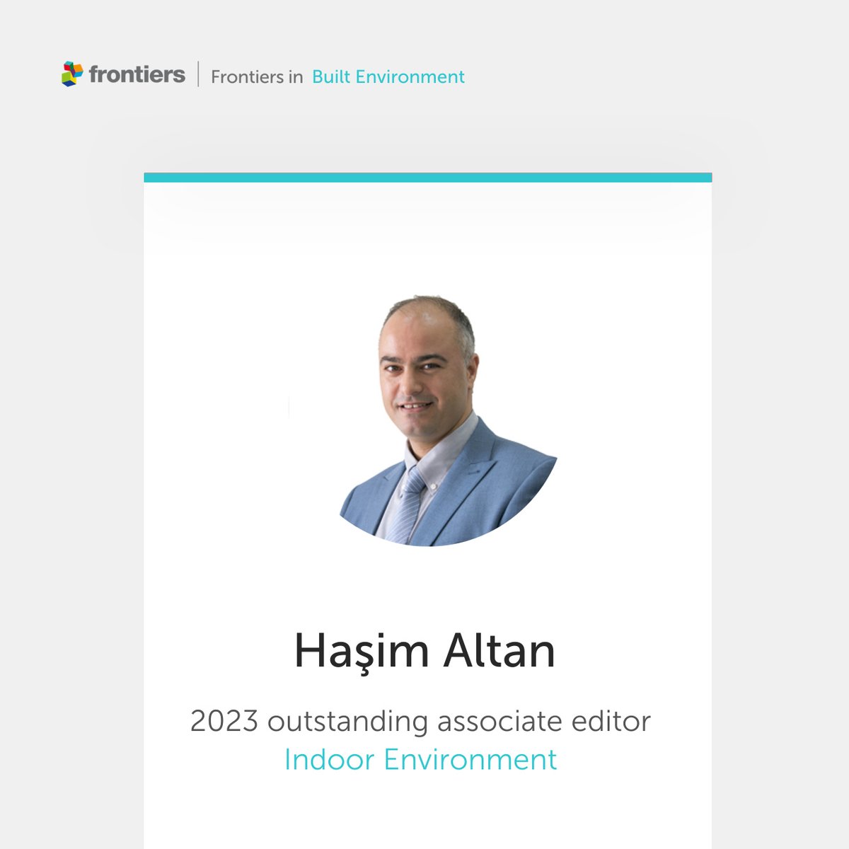 FrontBuiltEnv's tweet photo. We are taking the opportunity to thank Editorial Board members who make @FrontBuiltEnv a success. Today we are proud to recognise @hasimaltan as an outstanding associate editor of our Indoor Environment section.

See the award below 🔽 https://t.co/ChePVNQEvA