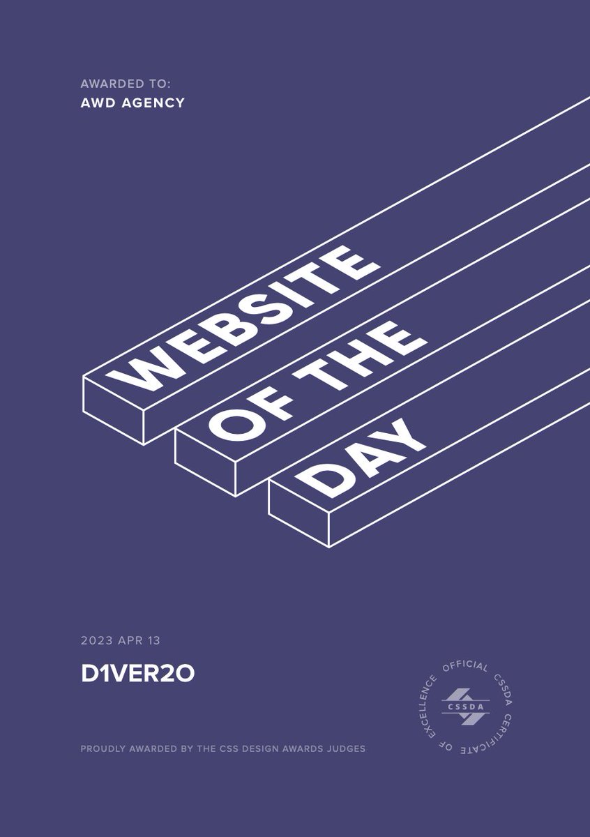 Website Of The Day is D1VER2O bit.ly/3MEPr4h @awdagency #cssdaWOTD #CSSDesignAwards