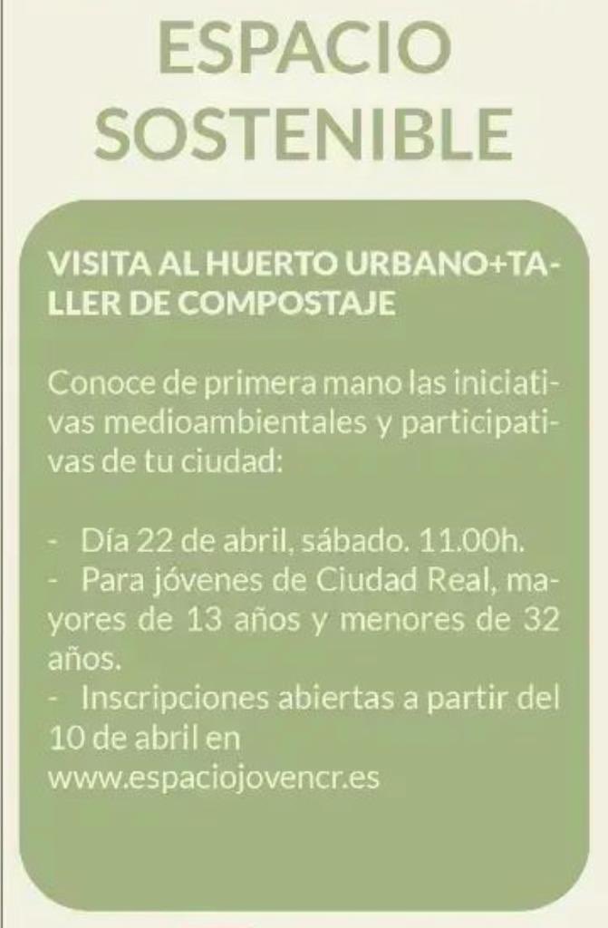 ♻️ Os animamos a participar en esta iniciativa del Consejoven 👌🏻 Conoces los huertos urbanos y acércate al reciclaje 👏🏻 #medioambiente #sostenibilidad <a href="/consejoven/">Consejoven C.Real</a>