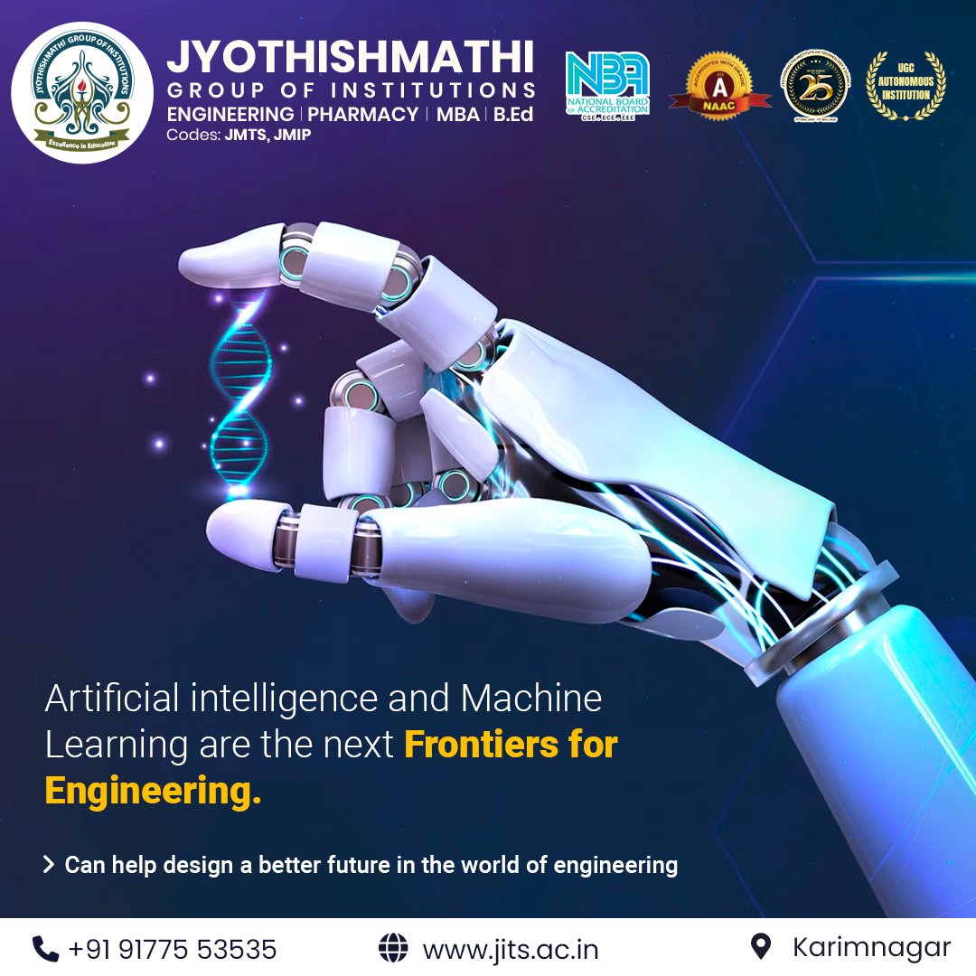 JITS_KNR's tweet photo. Get ready for the future of engineering with artificial intelligence and machine learning. We're pushing the boundaries of what's possible and creating a better world for everyone
#JITS #ArtificialIntelligence #MachineLearning #Future #Engineering #AI #ML #JMTS #JMIP #NAACGradeA https://t.co/aPLWHg1tNA