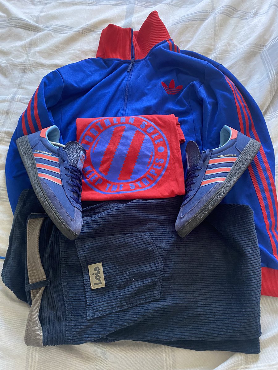 MauriceRedpath's tweet photo. Thursday’s clobber for Post Office and pottering (H) @gate14clobber tee #LOIS cords archive TT , all wrapped together with #Manchester89 #adiFamily #3stripes2soles1love #KeepingitCasual #WayofLife #PeaceAndLove 💜🤝 https://t.co/fSYRNuTJsI