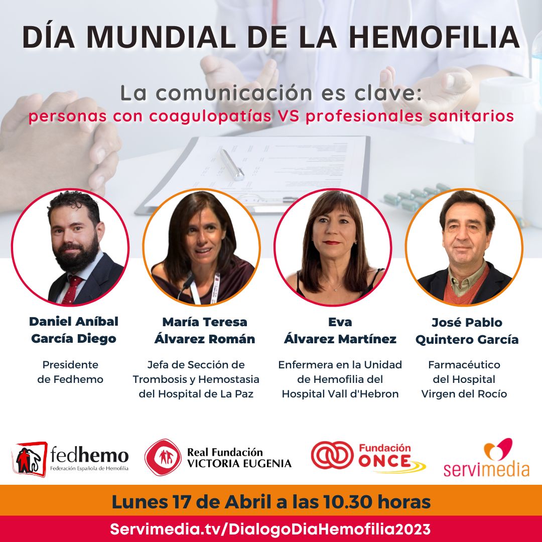 RochePacientes's tweet photo. El #DíaMundialHemofilia se celebrará el próximo 17 de abril y @fedhemo te invita a su #DiálogoFedhemo titulado "La comunicación es clave" 🗣

Será a las 10:30 horas y requiere de inscripción previa gratuita 📝 ¡No te lo pierdas! 🩸https://t.co/zfmzL4pXBg https://t.co/qBZtV566kg