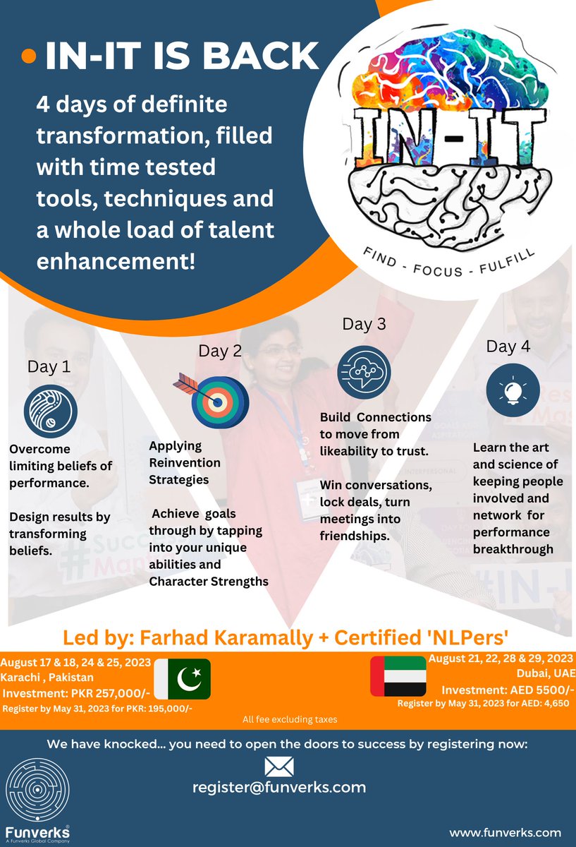 funverks's tweet photo. To register kindly connect with us at
register@funverks.com
#InIt #ResultsMastery #PerformanceBreakthrough #RegisterNow #ThoroughTransformation #GoalsAndAchievements #Networking #SuccessDialogue #IntrapersonalSkills #MagicalResults #InterpersonalSkills #Funverks #FarhadKaramally https://t.co/yg1Hyf0t1Q