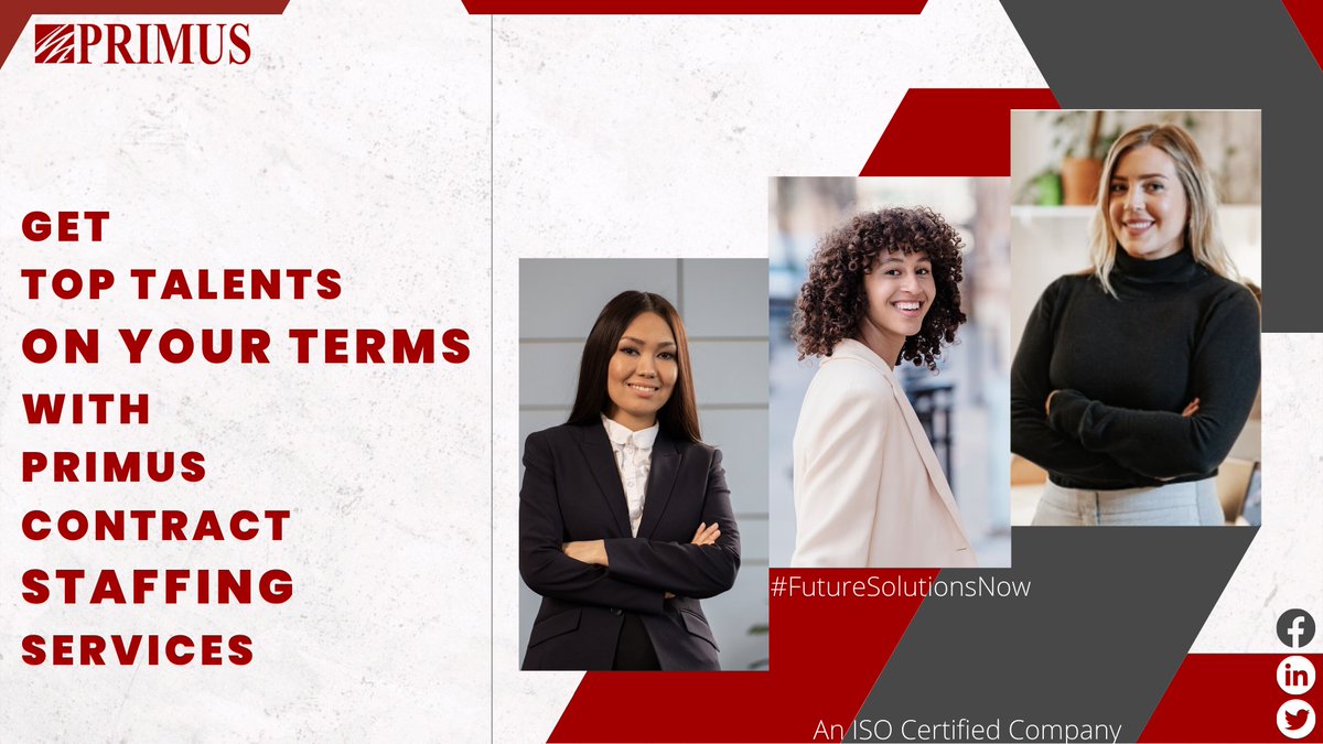 PrimusSoftCorp's tweet photo. Don't Let #StaffingNeeds Hold You Back.
We offer #contractstaffingservices based on #hourly or #monthly billing model, allowing clients to optimize #costs and benefit from a #flexibleworkforce that works per the #project requirements.
Contact us to discuss your #staffing needs! https://t.co/2kHqtNdTVq
