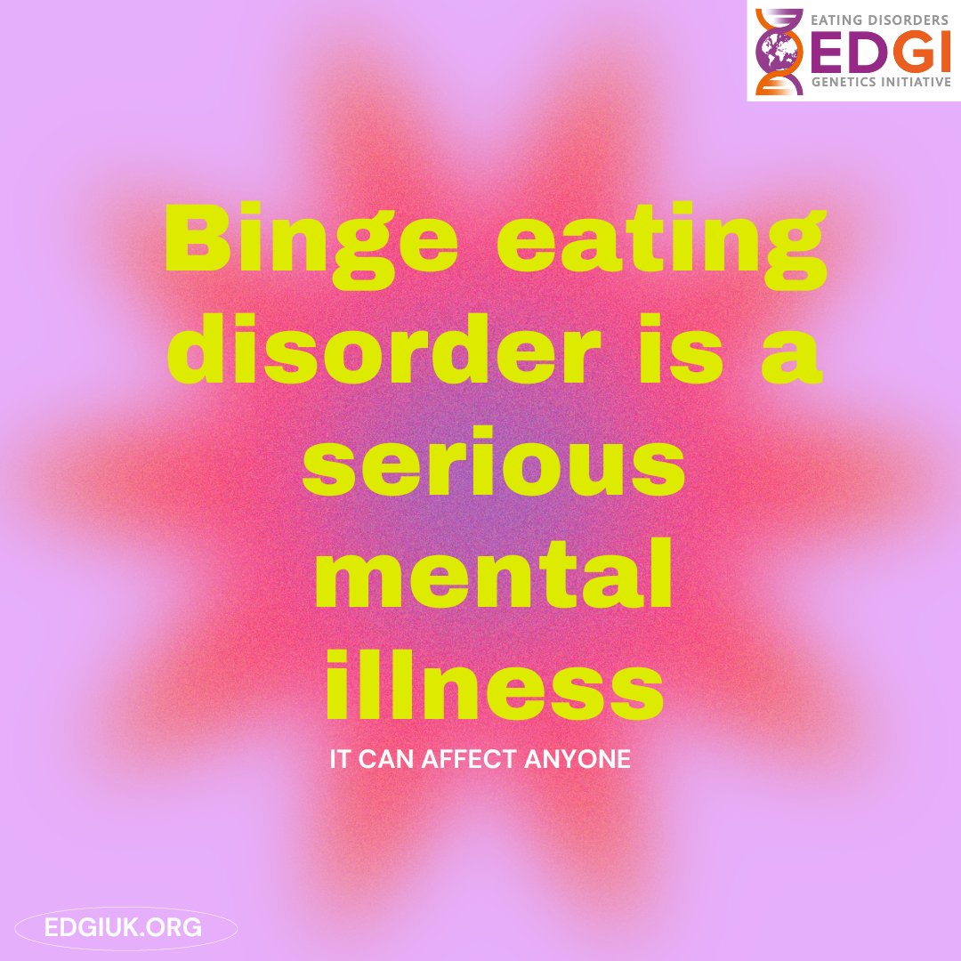 #BingeEatingDisorder can affect people of any age, gender, or background. It causes significant emotional distress and can disrupt all aspects of people’s lives. 

If you suspect you have BED, please contact your GP and seek assessment and treatment as soon as possible.