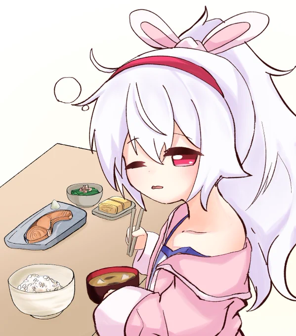4/13は一汁三菜の日!味噌汁が沁みてるラフィーちゃんです#アズールレーン 