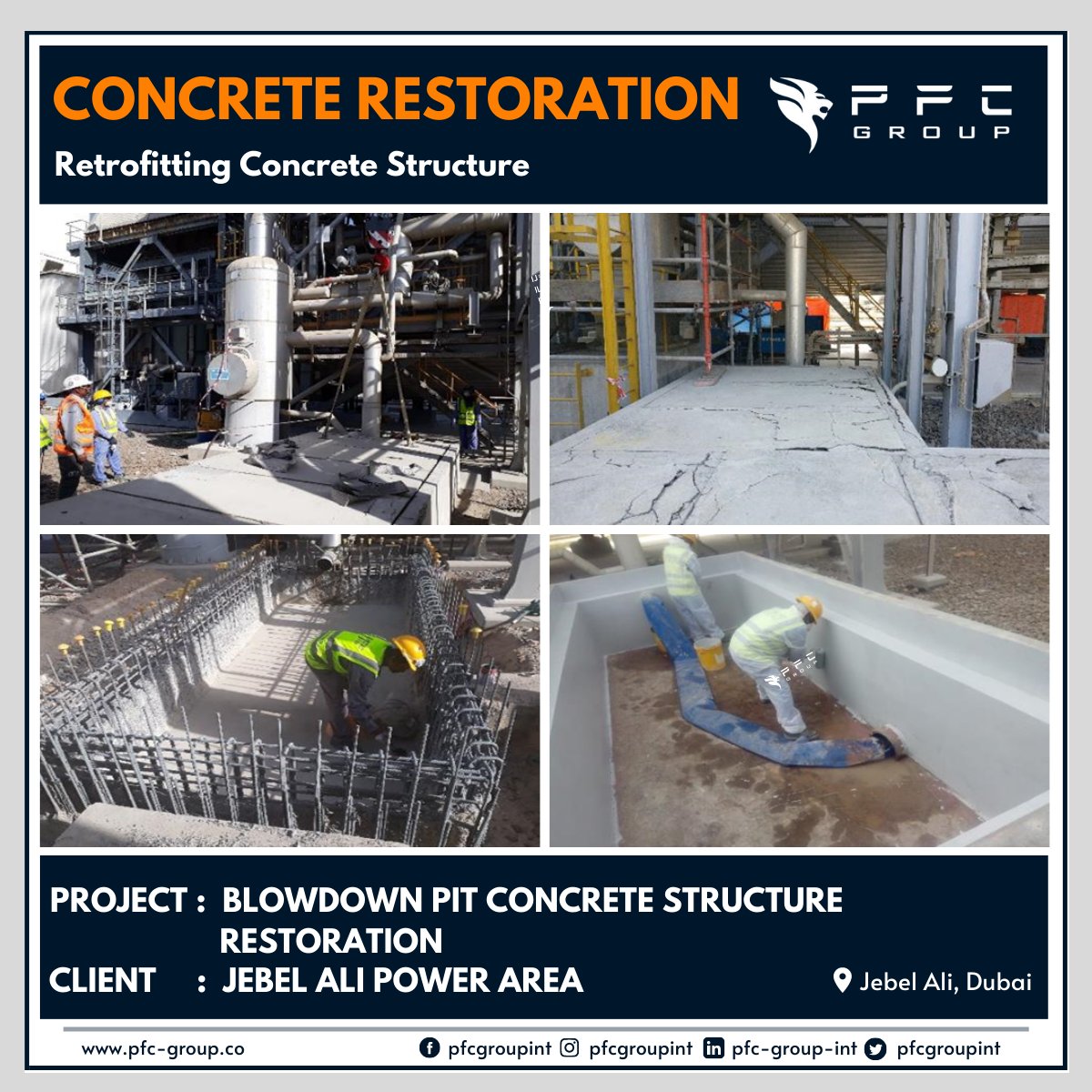 PFC Group has expertise in Concrete Restoration Solutions across UAE, PFC Group has successfully finished the retrofitting works of a concrete structures at Jebel Ali, Dubai.

#retrofitting #concreteretrofitting #structuralretrofitting #buildingrenovation #buildingupgrade