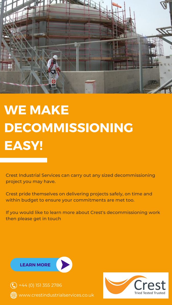 Do you have a decommissioning project to complete?

If you need any services supplied by Crest then plesae do not hesitate to get in touch
#project #decommissioning #demolition