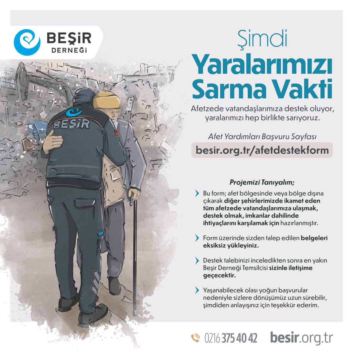 Besirdernegi's tweet photo. Güçlerimizi birleştiriyor, yaralarımızı sarıyoruz. 

Deprem bölgesi başta olmak üzere, ülkemizin farklı il ve ilçelerinde yaşayan afetzede vatandaşlarımızın ihtiyaçlarına, imkanlarımız nispetinde destek olmak istiyoruz.

Detaylı bilgi ve destek talebi;
🌐 https://t.co/IvbwZOq5f1 https://t.co/OlxQQchQt6