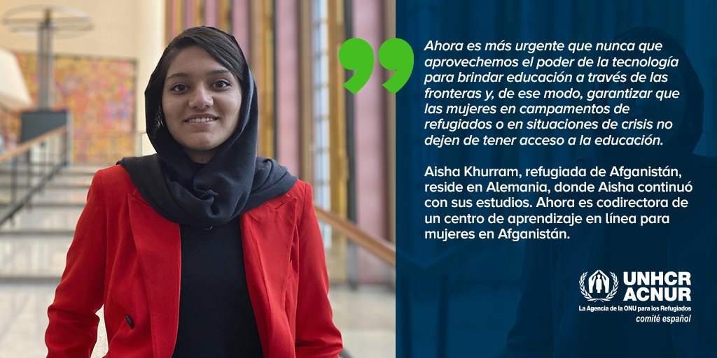 eACNUR's tweet photo. 📚 La #educación es una gran herramienta para superar crisis. Aisha, refugiada afgana, es codirectora de un centro de aprendizaje en línea para mujeres. Aprovechemos el poder de la tecnología para garantizar el acceso a la educación. 💪#MujeresEmpoderadas https://t.co/ufsNjPT7O2 https://t.co/qjplgWHxQ1