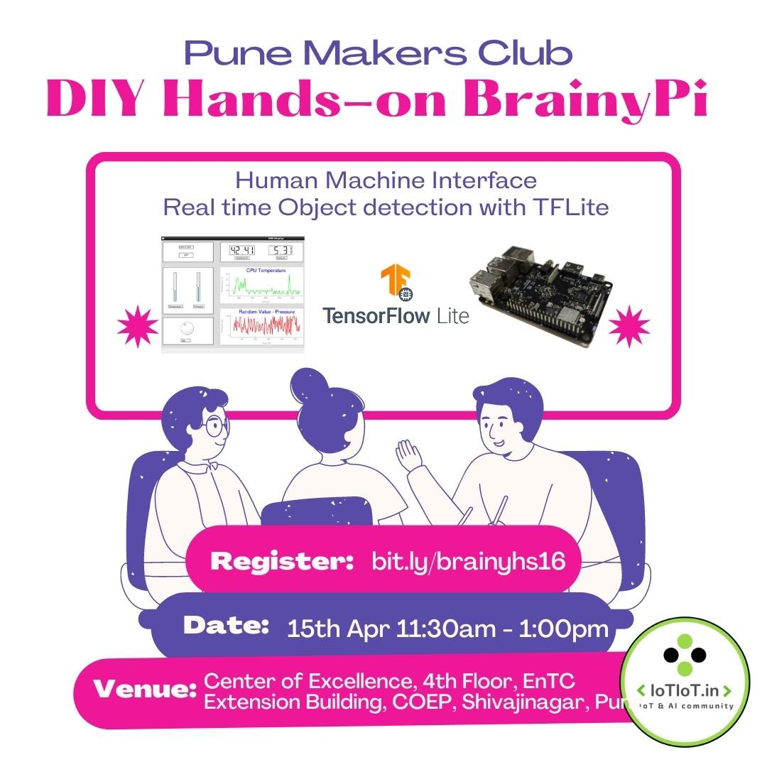 SnehaBhapkar10's tweet photo. *Human Machine Interface (HMI) on @brainypi and Real-time TFLite Object detection* 🥳

Join this Saturday session

Register here: https://t.co/Z3mGK3gGnN https://t.co/JsgBghseqM