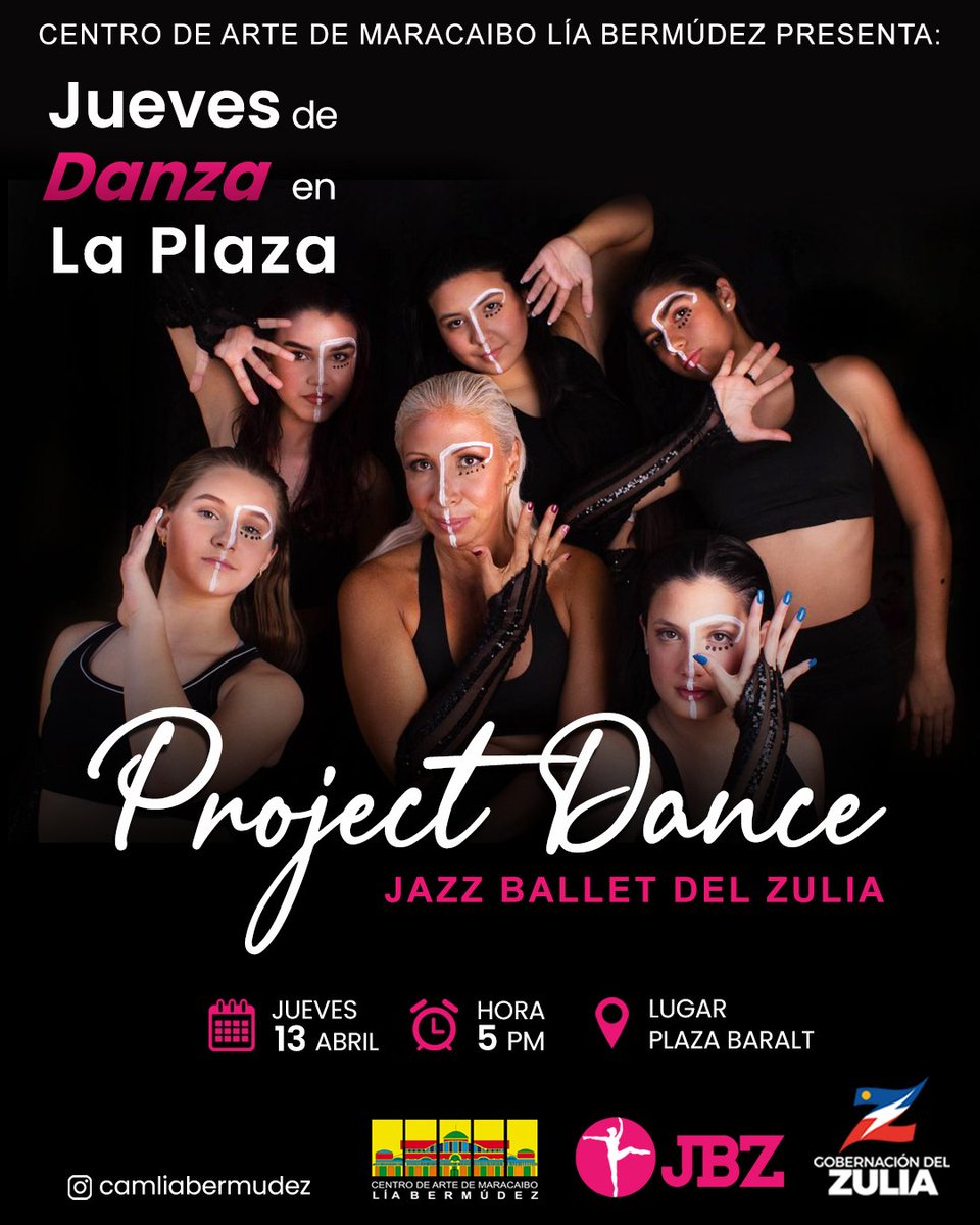 El Centro de Arte de Maracaibo "Lía Bermúdez" junto a Jazz Ballet Zulia les invita a este próximo "Jueves de Lía en la Plaza” en el marco de la celebración del Día Internacional de la Danza. 

Fecha: Jueves 14 de Abril. 
Hora: 5:00pm 
Lugar: Plaza Baralt.