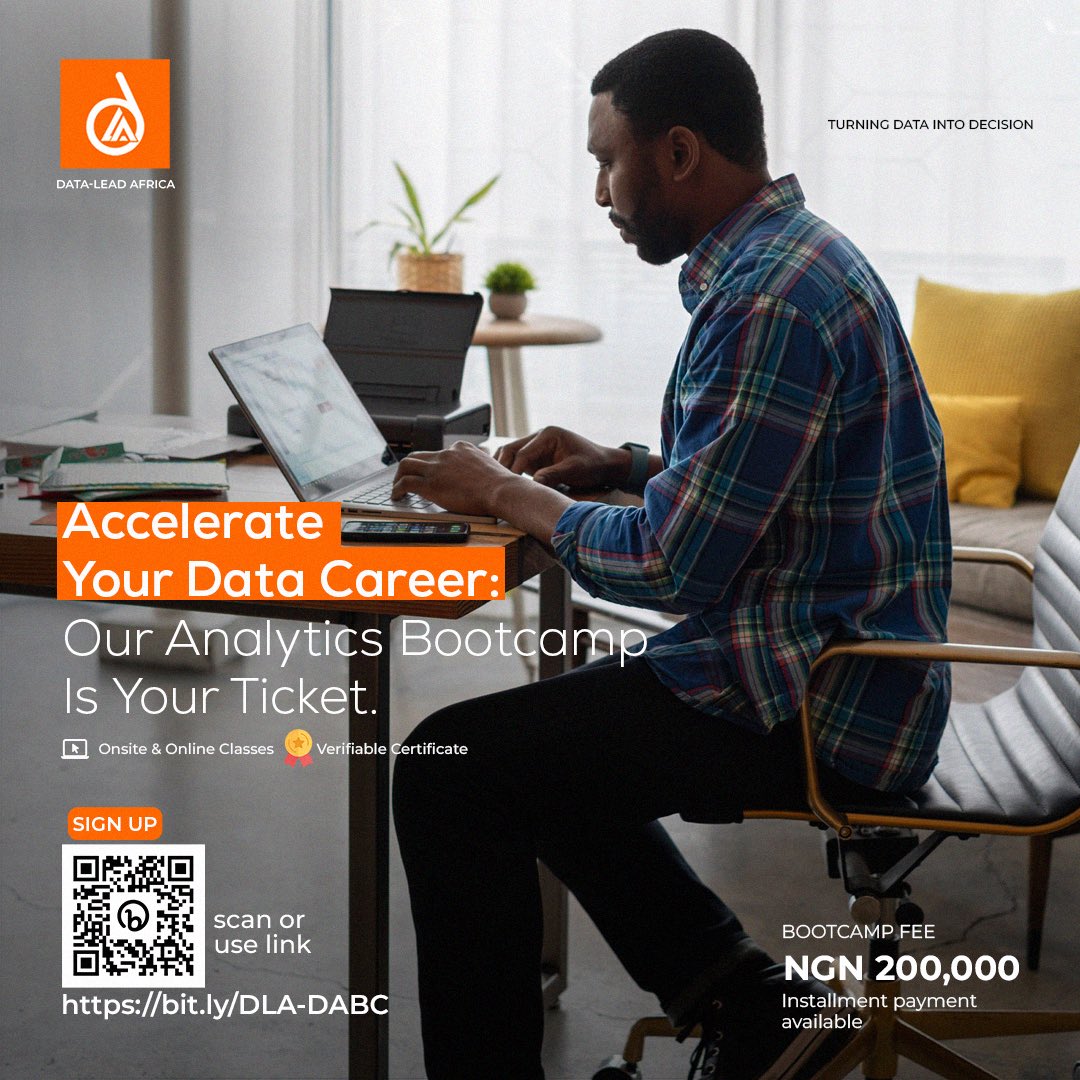 DataLead_Africa's tweet image. Ready to fast-track your data career? Join our Analytics Bootcamp and gain the skills you need to succeed! Sign up using this link bit.ly/DLA-DABC 

#DataAnalytics #CareerBoost #AnalyticsBootcamp #ChampionsLeague