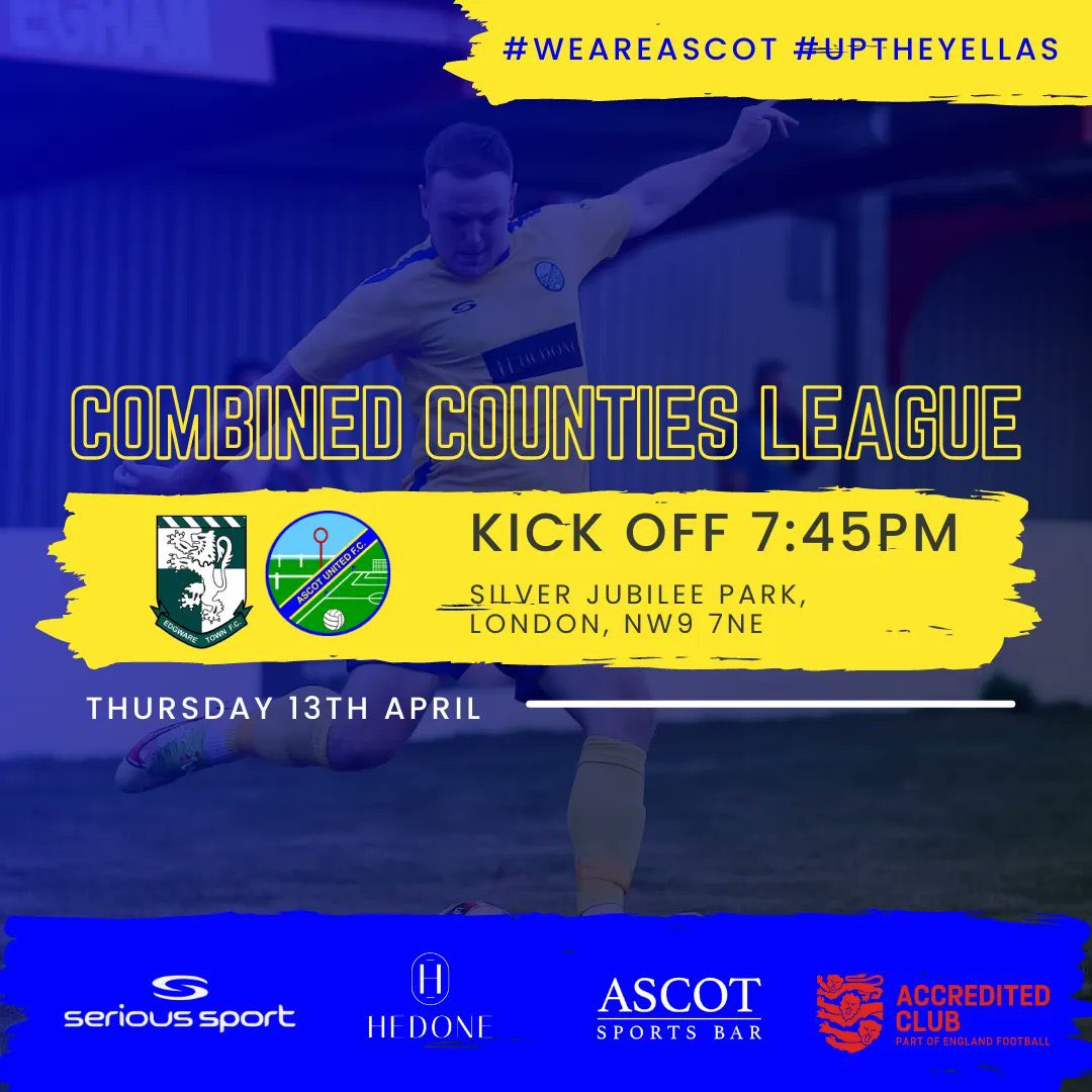 Good luck @AscotUnitedFC and @jamietompkins4 tonight in the @ComCoFL match away to @EdgwareFC in what could be a day to crown the #yellamen  #leaguechampions. It’s just another game lads 😇 #yellasgotoWembley