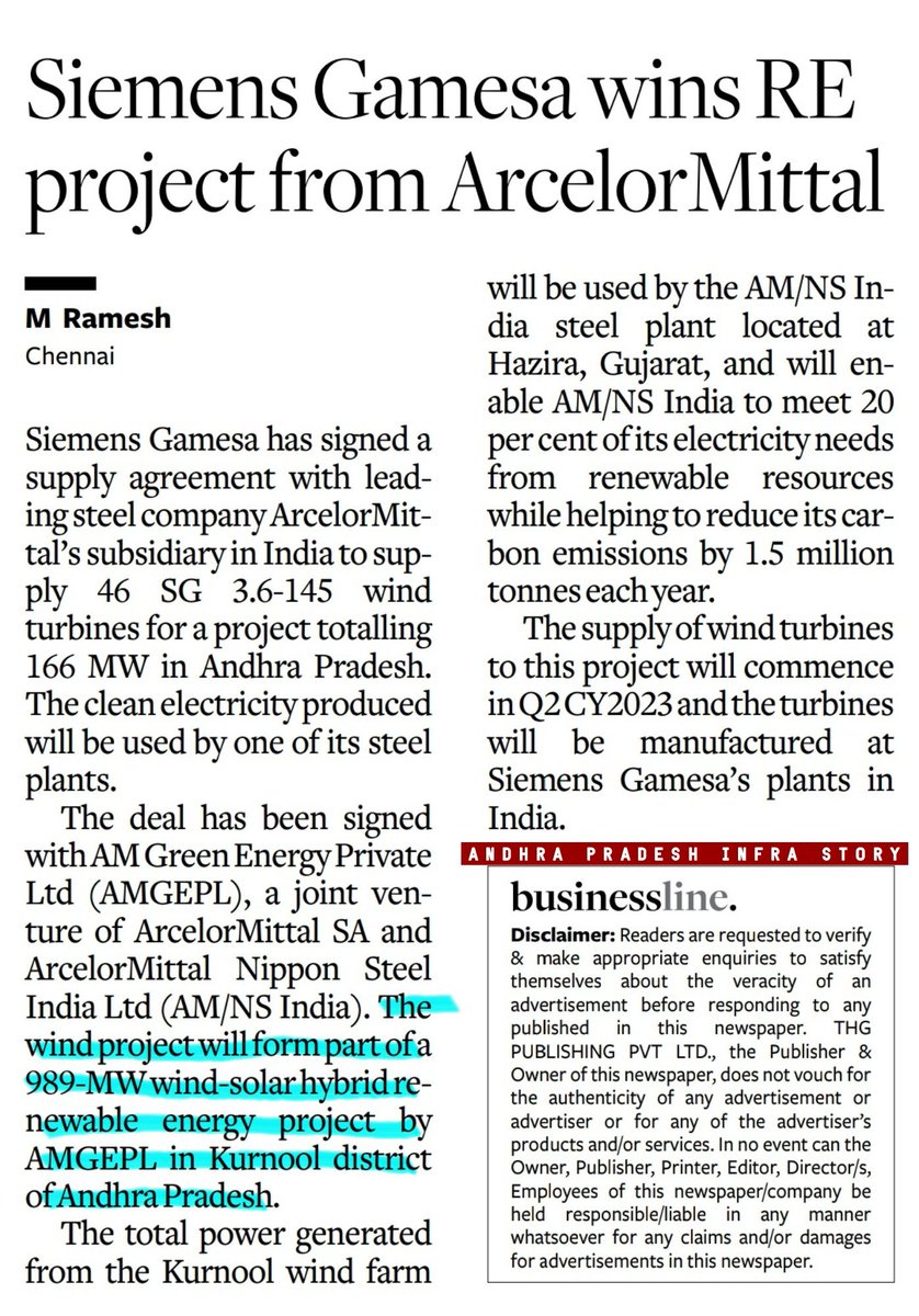 APInfraStory's tweet photo. 🔸World's Second Largest Steel Producer ArcelorMittal Is Establishing 989 MW Wind-Solar Hybrid Project In Kurnool, Andhra Pradesh
#AndhraPradesh #ArcelorMittal #WindEnergyProject #InvestInAP #RenewableEnergy #GreenEnergy #Kurnool https://t.co/9UqJPKtAAn