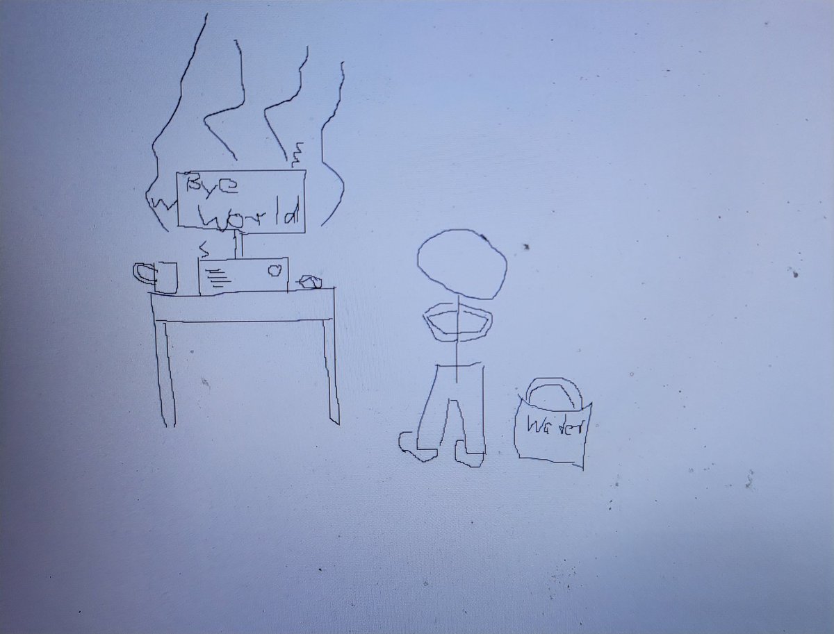 CrescaGaming's tweet photo. Ich will ins Bettchen 😂 Hier ist es gerade kalt, nass und pfuii.
Aber wenigstens habe ich noch meinen komischen Humor xD 
Sowas kommt dabei raus, wenn man in der Firma auf was warten muss🙃 (Ist mit Maus gemalt, deshalb sieht es so aus xD) https://t.co/j5OqtXMlh3