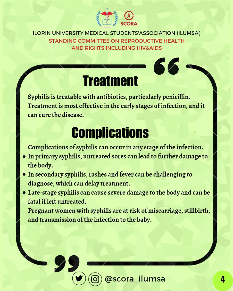 SCORA_ILUMSA's tweet photo. ❣️❣️❣️❣️❣️❣️
Over the course of the week, we have been able to discuss some important sexually transmitted diseases.

We will not round off this awareness week without talking about Syphilis😉. https://t.co/n3u8iopSJO