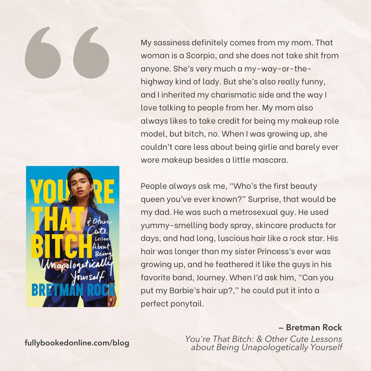 _FullyBooked's tweet photo. Your internet bestie @bretmanrock lets us into his rise from being a first-generation immigrant to superstar influencer with his signature honesty in essays, drawings, recipes, how-tos, and never-before-seen photos.

#YoureThatBitch 📖
#FirstFewPages https://t.co/y7Je2nqVZi