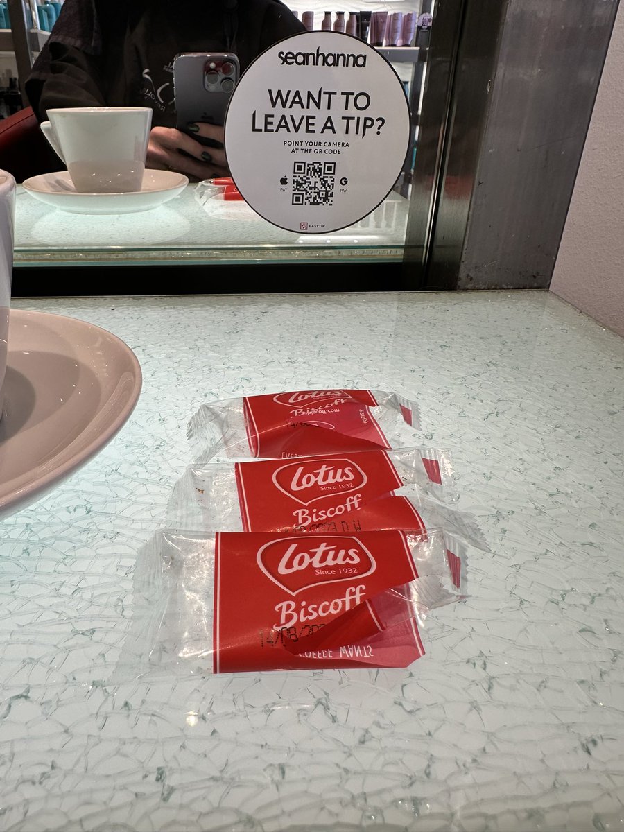 aliineson's tweet photo. The current discussion in @seanhannasalons Wimbledon, have @lotusbiscoffUK considered a paper wrapper for the go-to biscuit in London Salons? As my super stylist Lloyd would like less single use plastic in his salon but we love the little biscuits #recycled #papernotplastic https://t.co/efhpdVzhFA