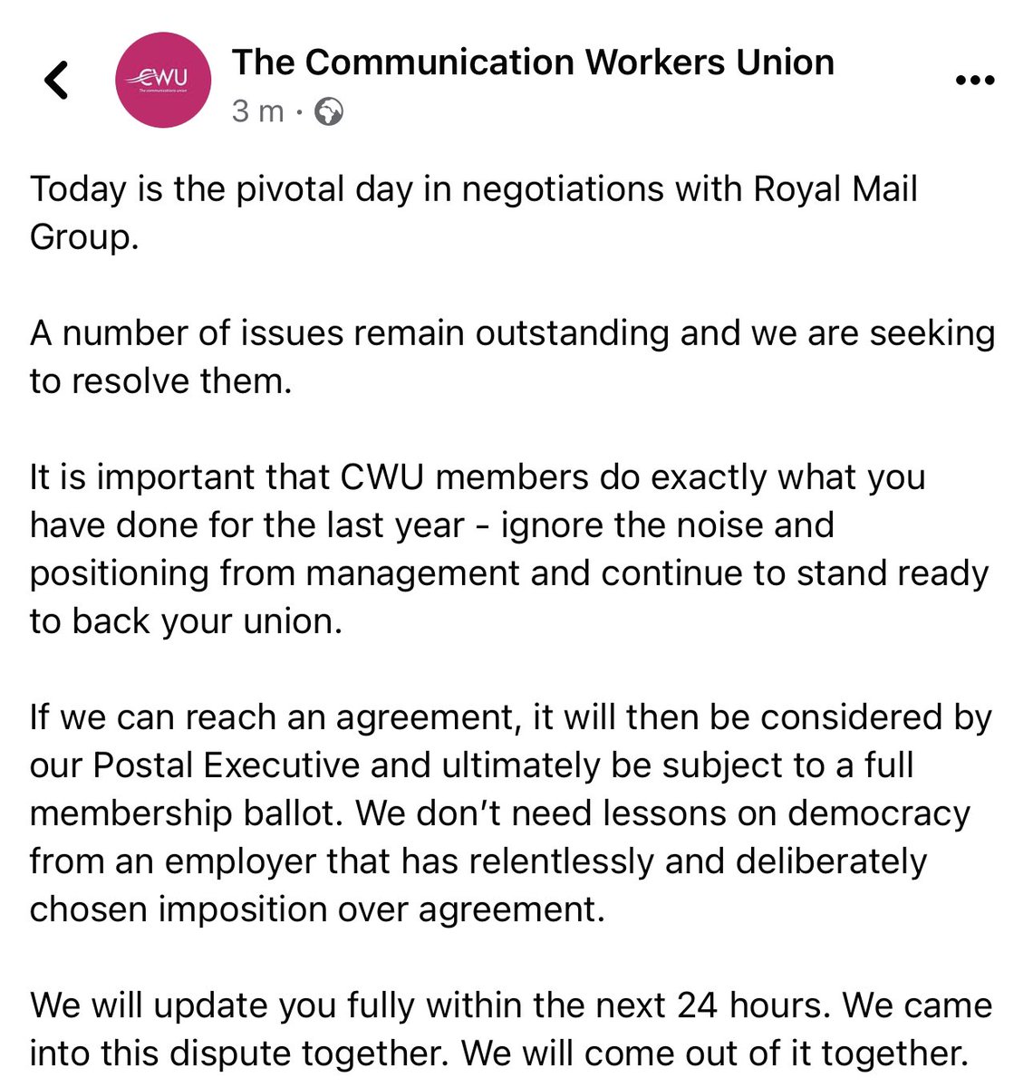 CWUnews's tweet photo. Update for Royal Mail Group members. https://t.co/OEUyjuUqkg