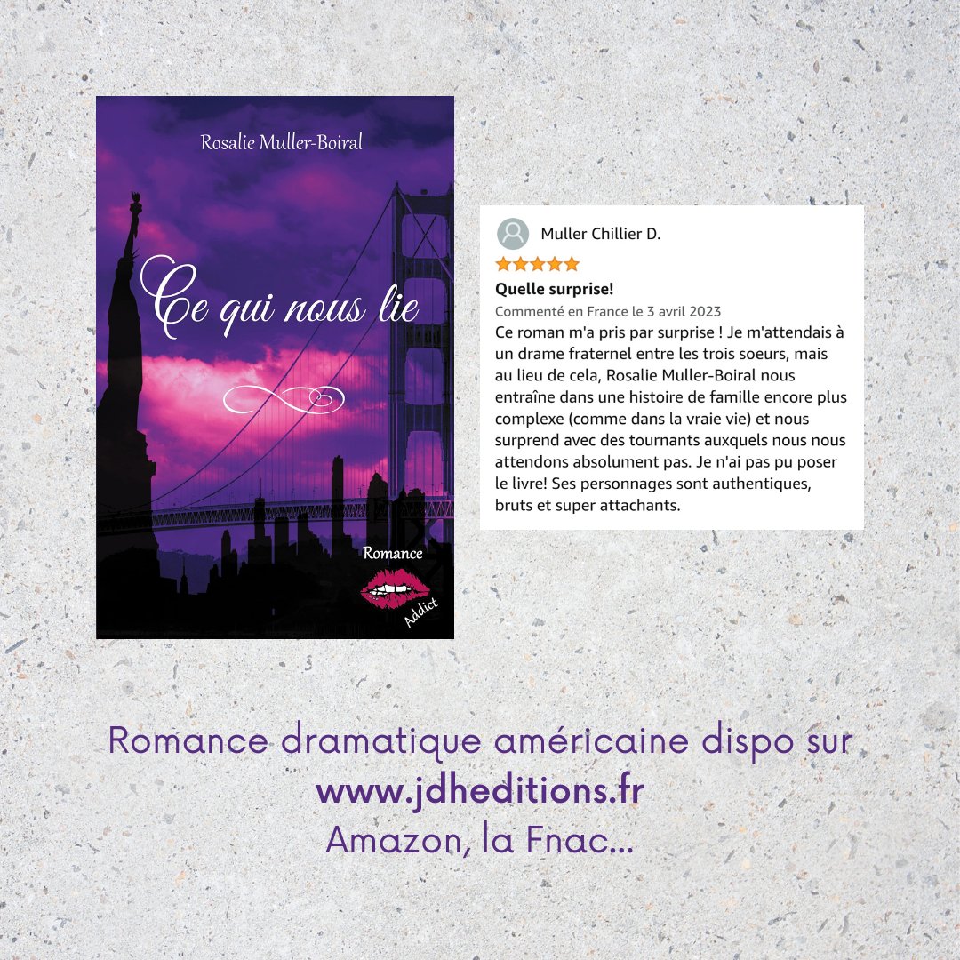 #avis #roman Ce qui nous lie #auteur #ecrivain #livre #romanceaddict #sanfrancisco #newyork #etatsunis jdheditions.fr/produit/ce-qui… rosaliemullerboiral.com