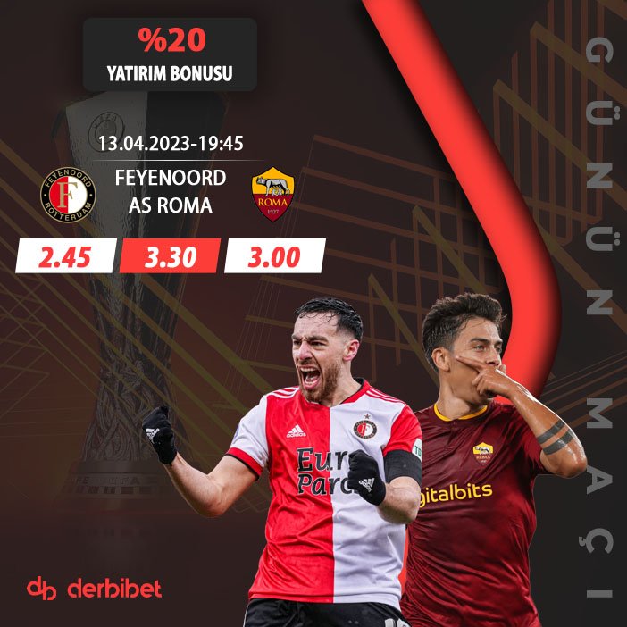 Bugün UEFA Avrupa Ligi çeyrek final ilk maçında Feyenoord ile Roma kozlarını paylaşacak.

Bu maç için en iyi oranlar Derbibet'te!

derbibet860.com

#bahiskazan #casino #bahisoyna #kazino #iddaaoyna #derbibet #bahis #iddaayap #para #bonus #bet #bahisyap