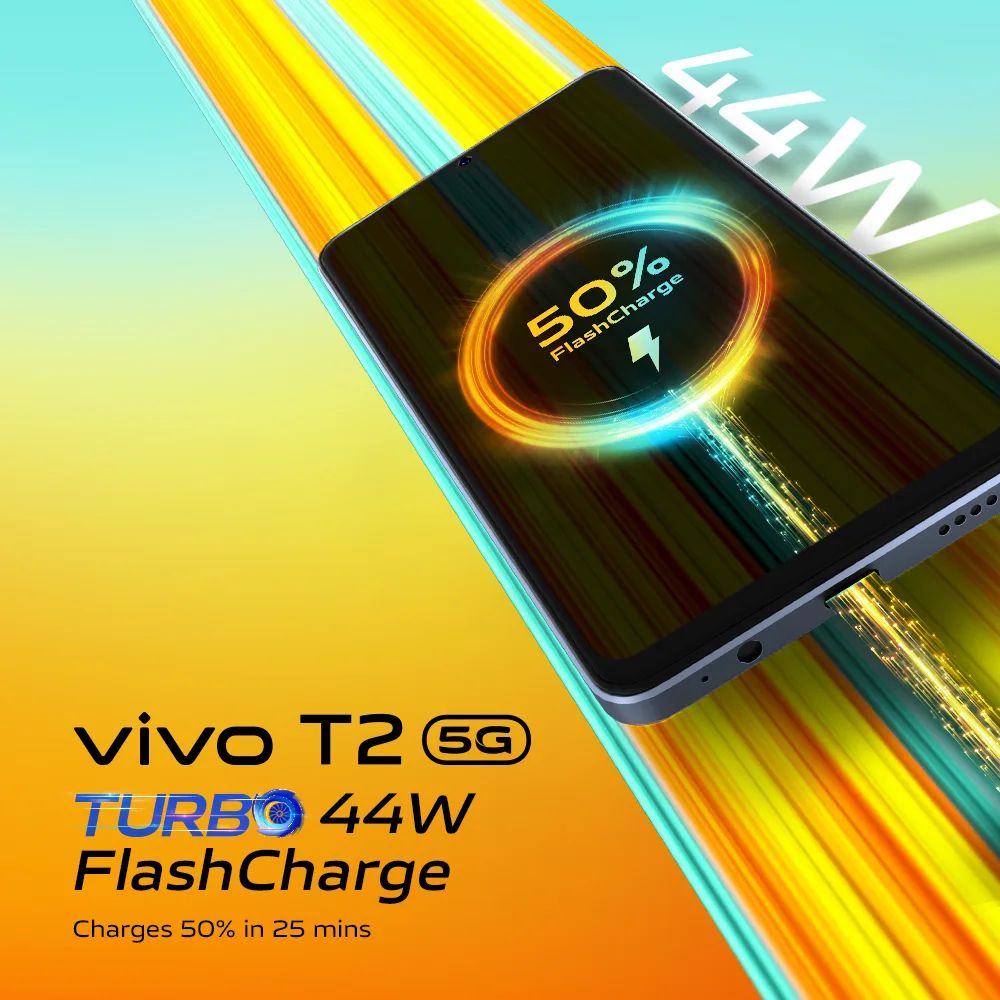 With the #vivoT2Series #5G, get your phone charged up in no time with 44W fast charging technology.

Sale starts on 18th April.
.
.
#GetSetTurbo #TurboLife #VivoIndiaMumbai