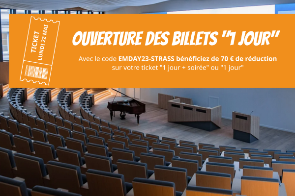 Lancement de billets 1 jour pour la journée de conférence du lundi 22 mai
=> emday.fr