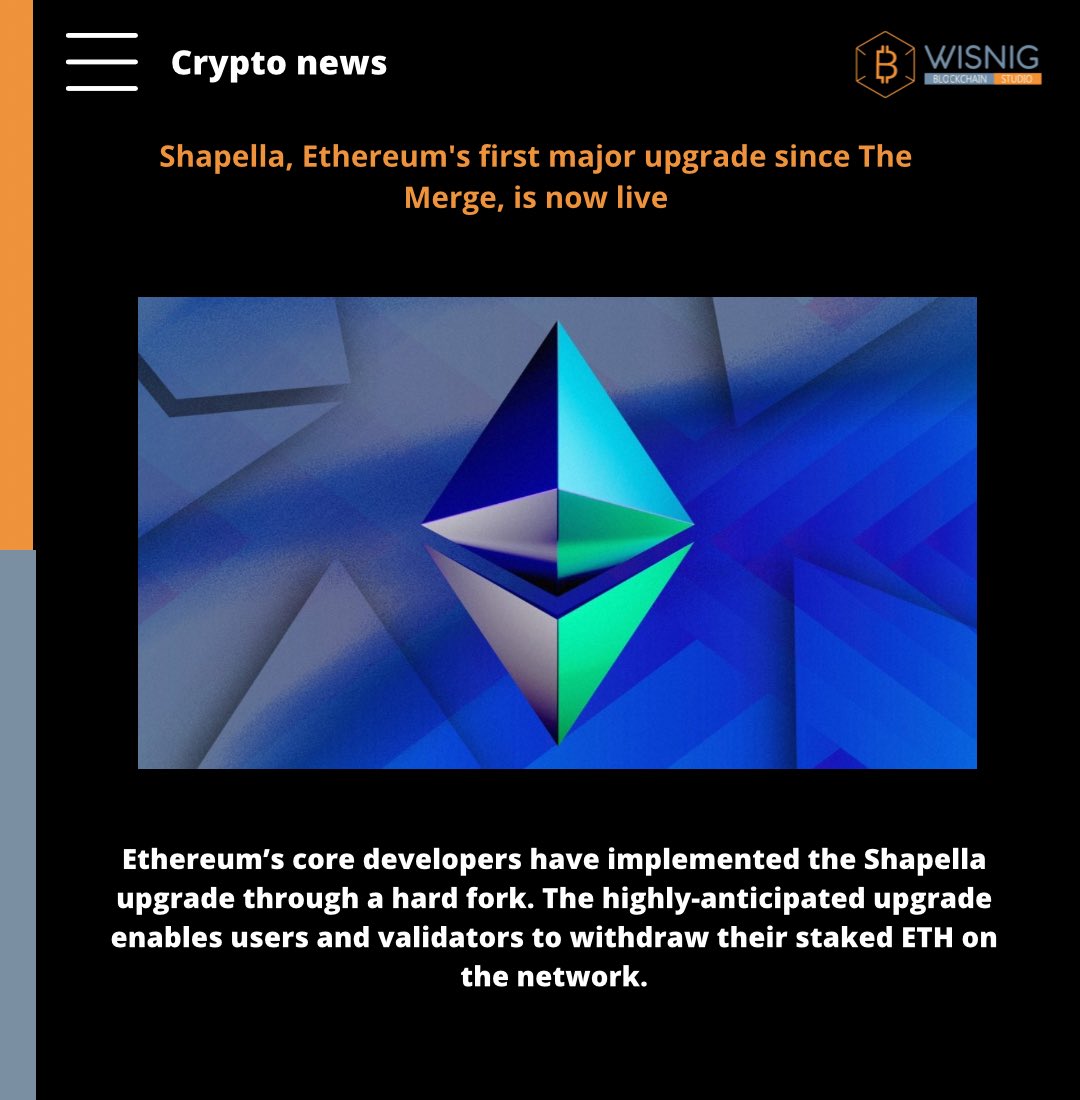 Wisnig_'s tweet photo. Shapella, Ethereum's first major upgrade since The Merge, is now live
#Crypto #Latest #News #ETH #upgrade #shapella #Ethereum #staking #hardfork https://t.co/nDjF9ulvqB