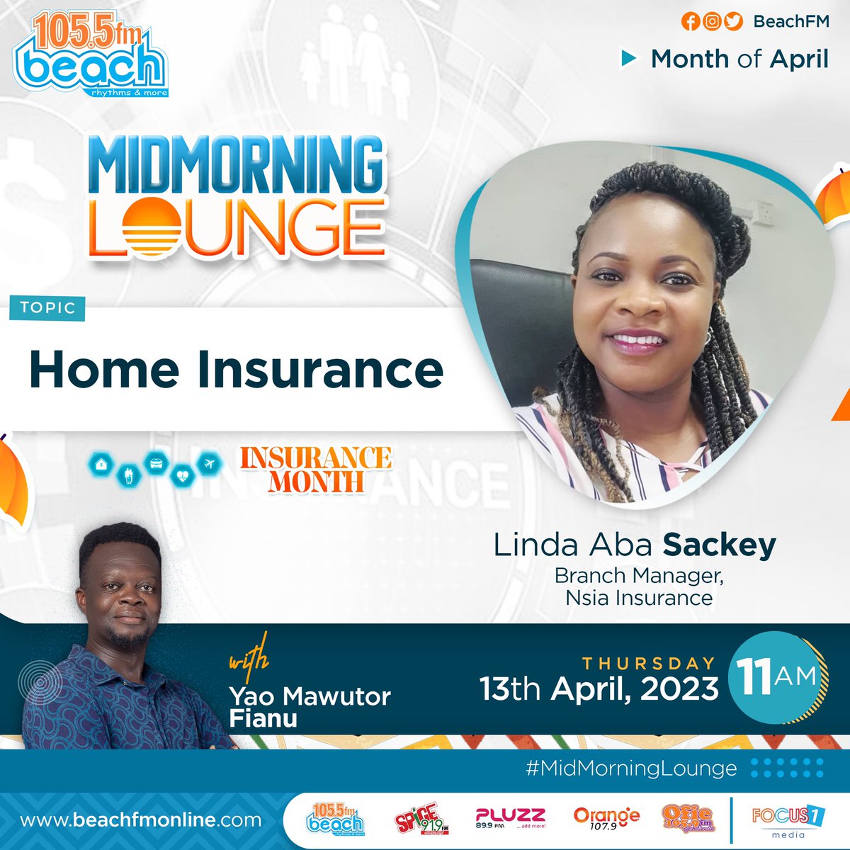 Macall_Mensah's tweet photo. Do you know every home needs an insurance package? Yes. 
Tune into @Beachfm1055 at 11am as we talk Home Insurance with Linda Aba Sackey (Branch Manager, @nsiainsurancegh) 

#SekondiTakoradisMusicLeader
#insurancemonth @YaoMawutorFianu https://t.co/n5Th4R2EqK