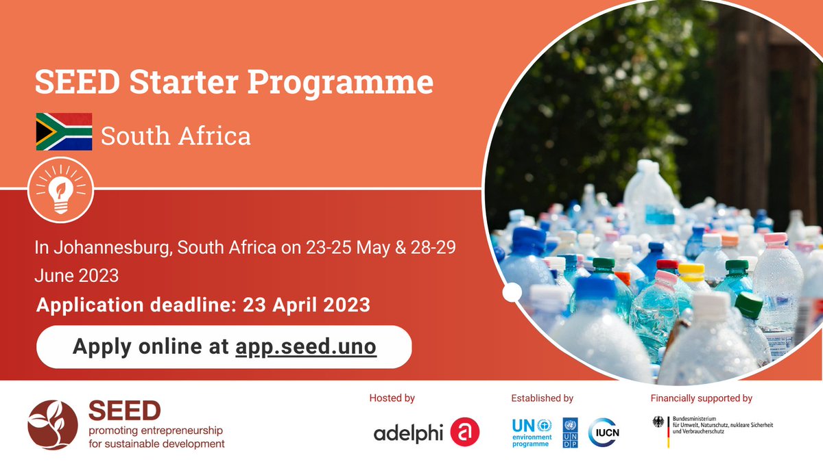sedfa_dsbd's tweet photo. Apply for the @SEED_SustDev Starter Programme now! 

Check this link for more info on the selection process and how to apply: https://t.co/gOZiHs2Jl6

PLEASE NOTE: Workshops are free but selected applicants will be liable for their own accommodation &amp; transport in Johannesburg. https://t.co/H7bV8gT05L