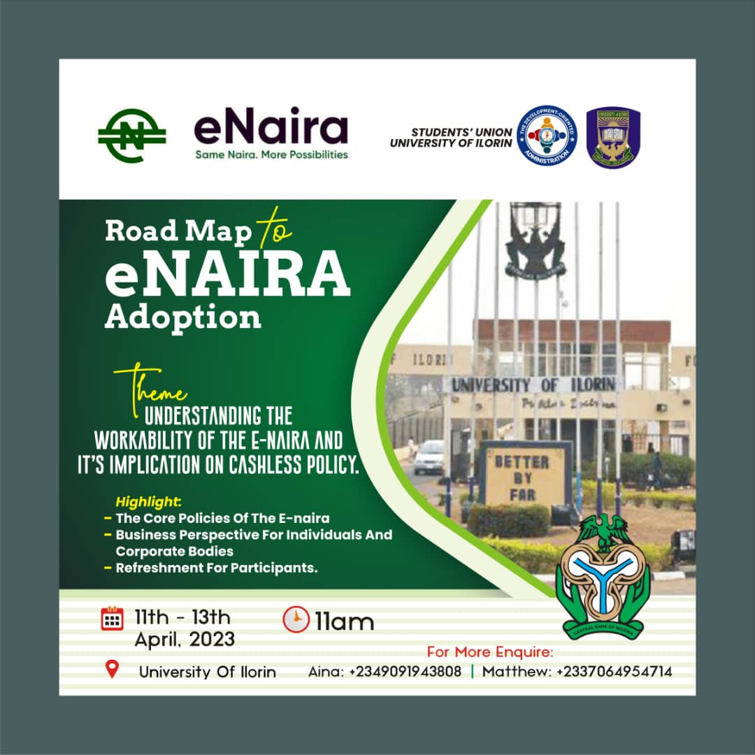 femistically's tweet photo. #eNaira 
UNILORIN E-NAIRA AWARENESS AND ADOPTION;The Central Bank of Nigeria on The Road Map to adopting E-Naira,understanding the Workability of the E-Naira and it's implication on Cashless Policy,fundamentals of Digital Banking,e-naira workability; the core policies... https://t.co/ulrWngsj8T