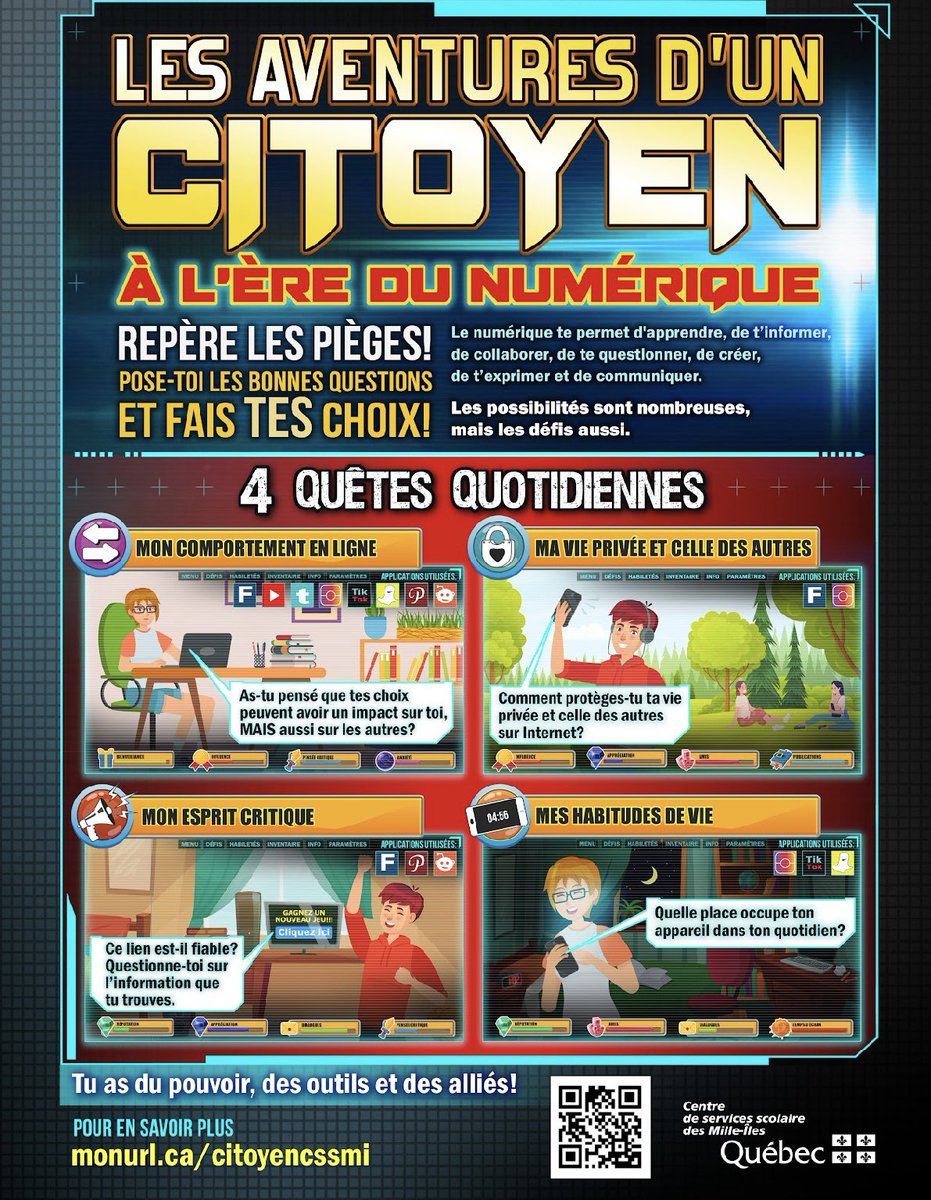 alexchenette's tweet photo. CITNUM | Le #CSSMI partage à toutes les écoles ses documents (voir article) pour la création de chartes éthiques à l’ère du numérique 🤟 L’approche #CitNum continue de grandir pour des élèves-citoyen.nes plus autonomes 🥳 #EduQc #Education https://t.co/Dq5w53dqTT