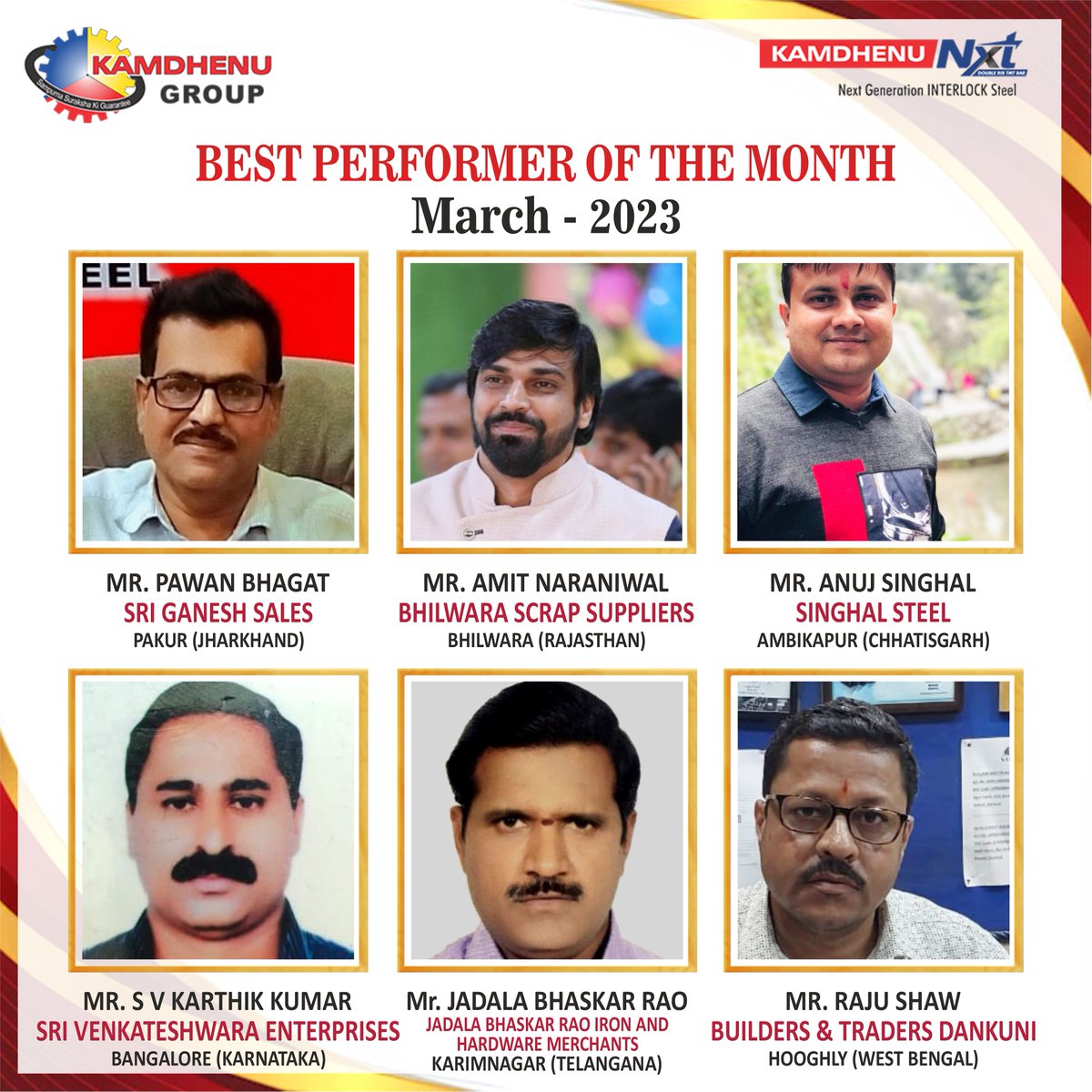 Clear focus to achieve your goal is the biggest motivation that drives results. Kamdhenu Group extends its heartiest congratulations to the best performers for March 2023.

#DealerOfTheMonth #BestPerformer #Kamdhenu #KamdhenuGroup