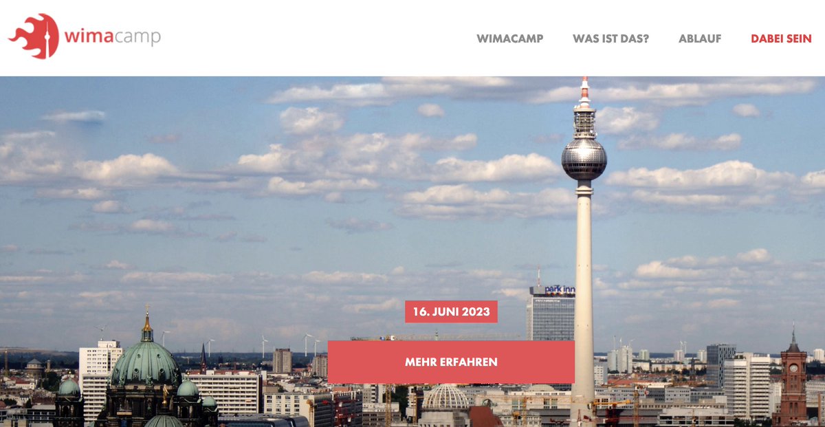 wimacamp's tweet photo. Das #WIMACamp kommt zurück! Endlich wieder in Präsenz. Am 15./16. Juni 2023 schlagen wir unsere Zelte traditionell an der @TUBerlin auf. Wir freuen uns, euch dann endlich wieder live, in Farbe und 3D treffen zu können. Mehr unter -> https://t.co/w6VjR9dU2F https://t.co/QtKUR891h8