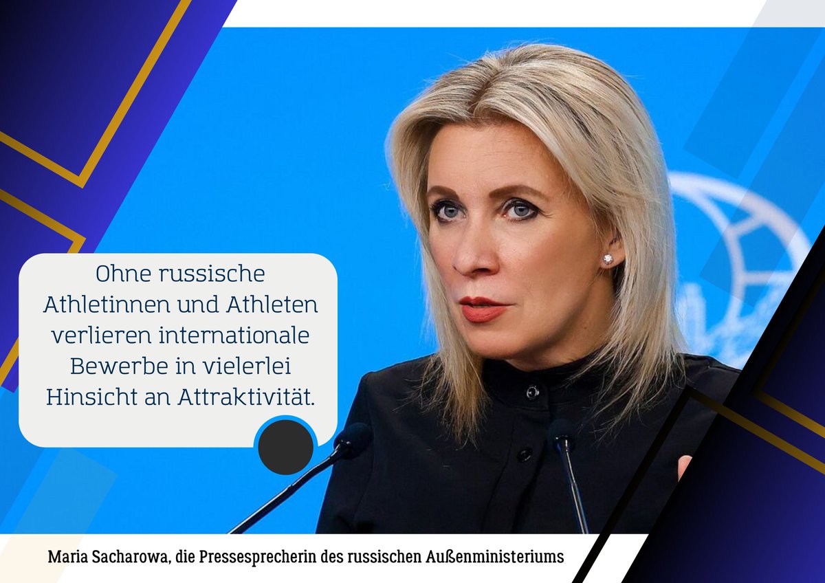 🗣 Pressesprecherin des russischen Außenministeriums Maria Sacharowa: 💬 Die Äußerungen der Bundesinnenministerin Nancy Faeser, man könnte russischen Sportlern, die an internationalen Wettkämpfen teilnehmen würden, Einreisevisa verweigern, ist als ein weiterer Angriff auf die…