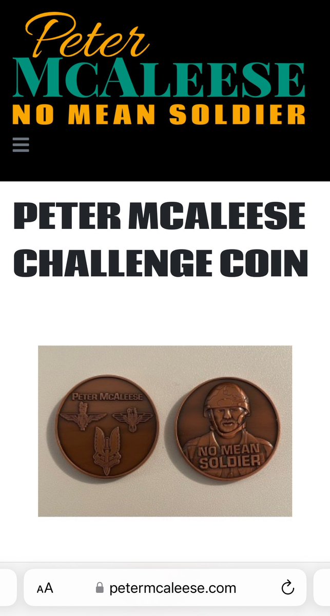 Peter McAleese challenge coin with CofA 
Only 100 of these were made and now down to the last 40, free postage inside uk mainland but please ask about postage costs for elsewhere 

petermcaleese.com/category/produ…