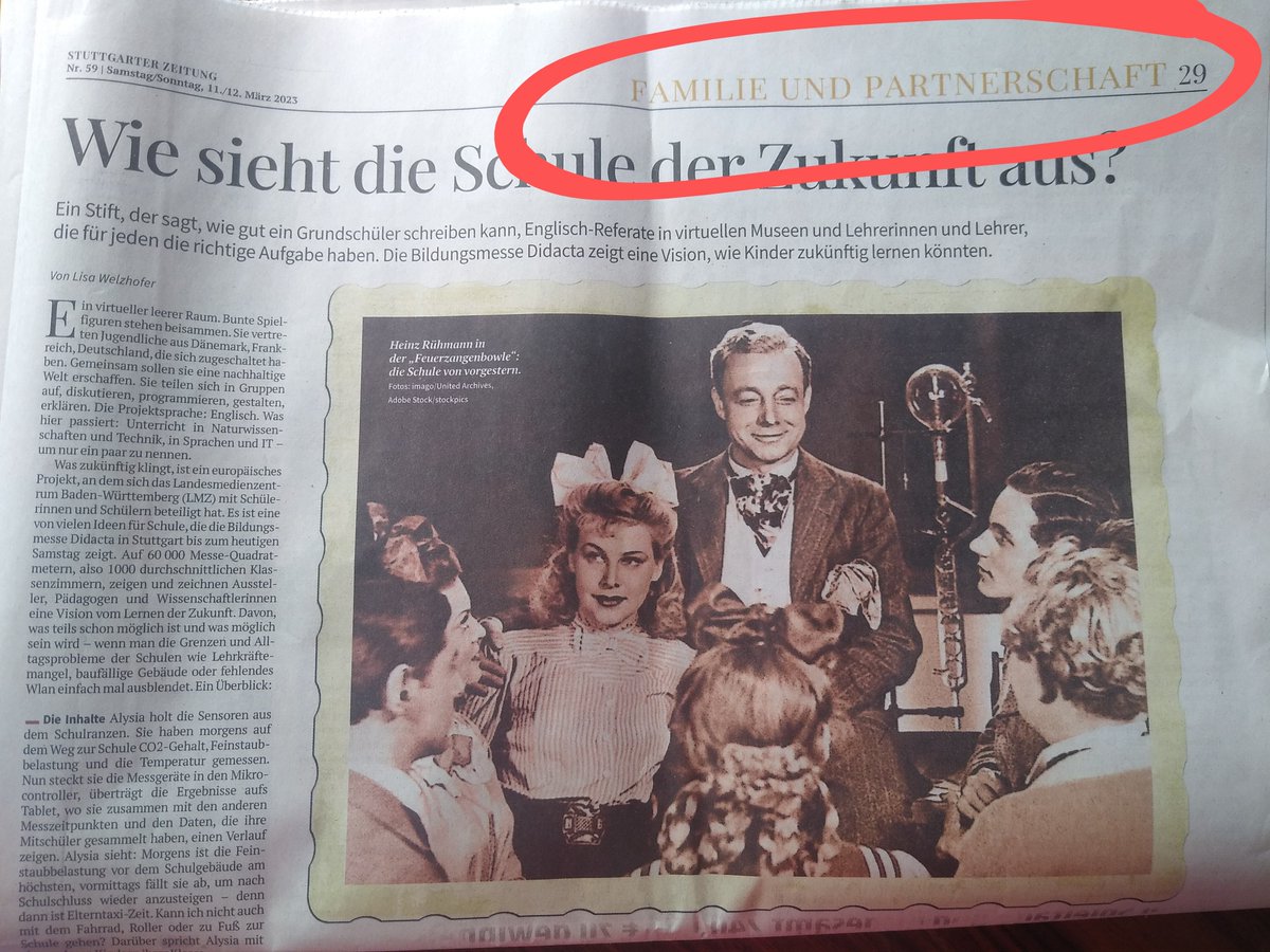 Artikel vom März, ist mir aber trotzdem noch einen Twitter-Rant wert. Die <a href="/StZ_NEWS/">Stuttgarter Zeitung</a> zur Zukunft der Schule nicht unter Gesellschaft oder Wissenschaft, sondern in der Rubrik "Familie und Partnerschaft". 
Thema verfehlt? Oder Sinnbild für den Stellenwert von Bildung in D? 
#twlz