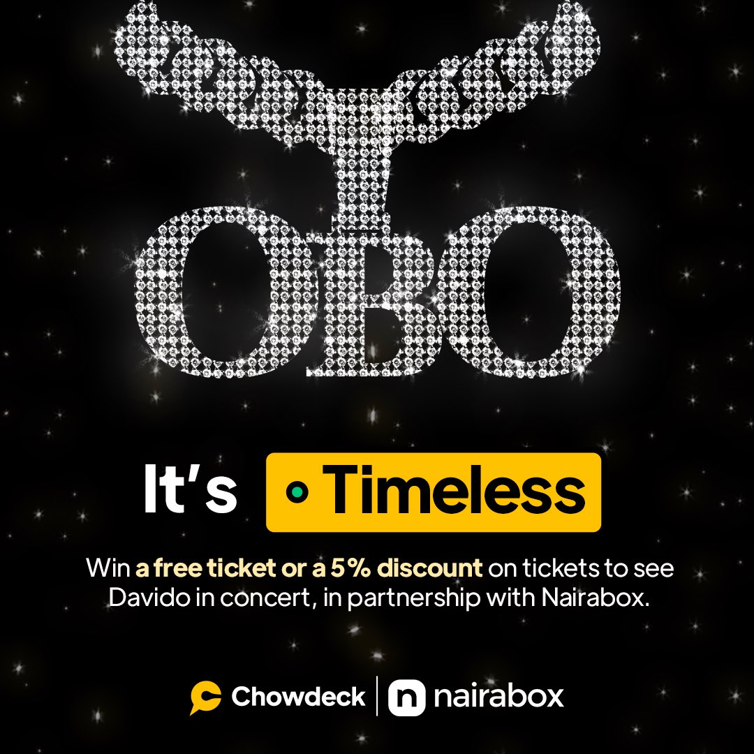 Chowstars, get in! 💚

1 lucky Chowstar will win a free Classic ticket to see Davido in concert, and 10 Chowstars will enjoy a 5% discount on their tickets, brought to you in partnership with Nairabox (@nairabox)! 💎

To qualify, order a meal today! The more meals you order, the…